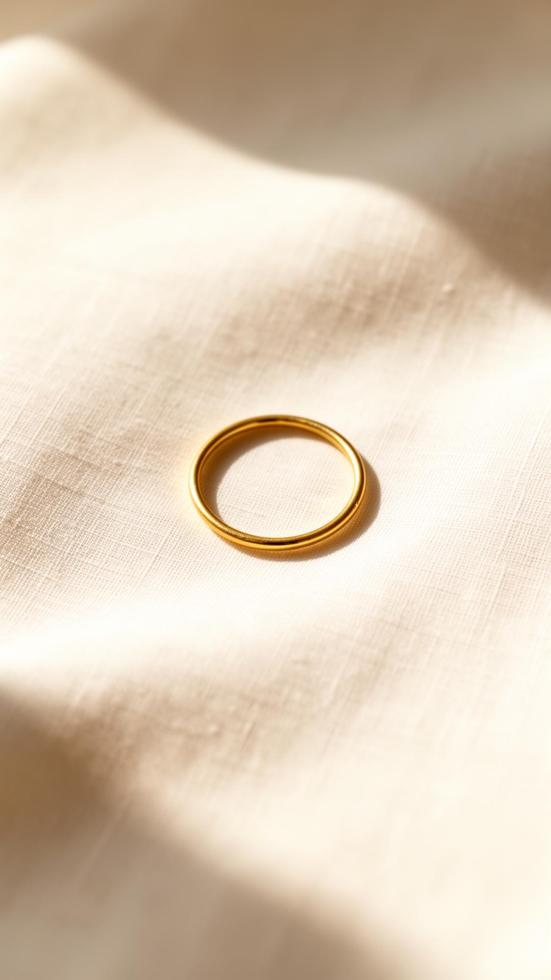 Anillo dorado sobre lino — símbolo del círculo de Symetría